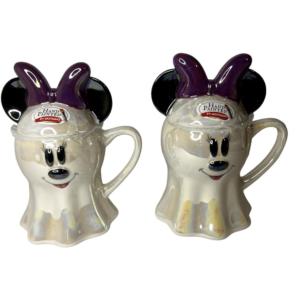 Disney Mini Mouse Iridescent GHOST MUG with EARS TOPPER LID Halloween Cup NEW